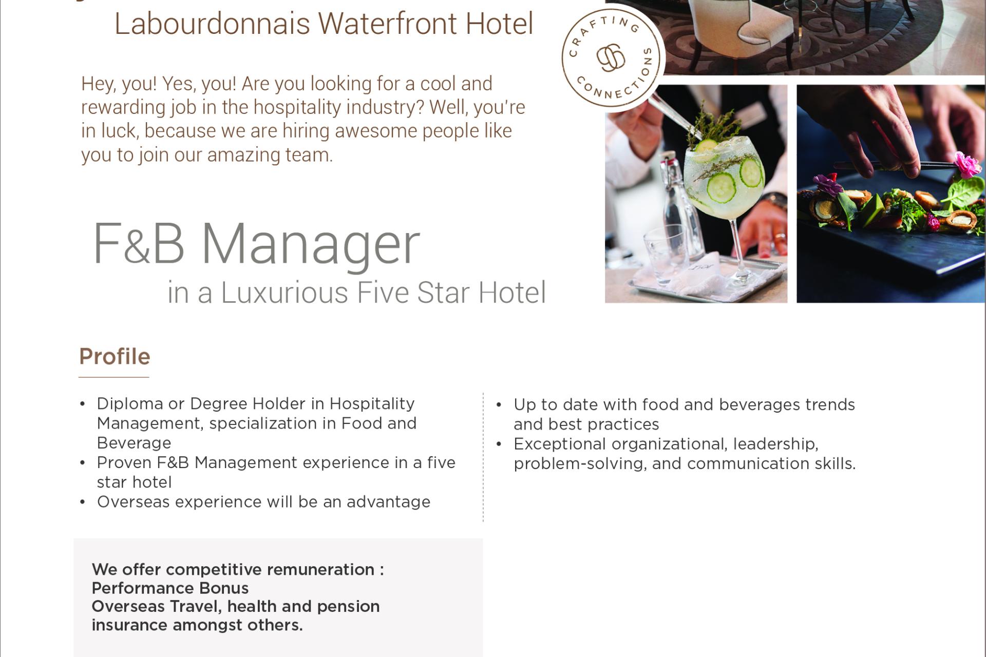 Food and Beverage Manager bei Labourdonnais Waterfront Hotel in Port